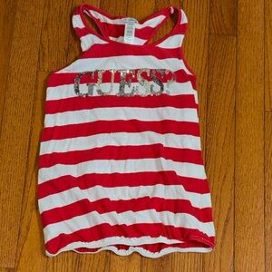 Guess Kids Red and White Striped Tank Top with Silver Logo